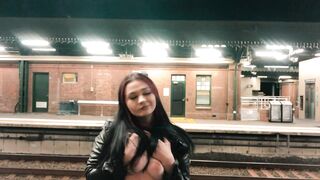 Playing with my nipples while waiting for the train #4