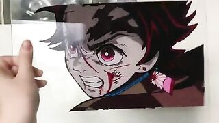 Demon Slayer Anime: I made a Tanjiro glasspainting. Took forever though #4