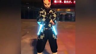 Holograms projection and Kimetsu no Yaiba cosplay