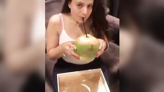 More interested to drink from the two coconuts which are attached to Ameesha Patel's chest