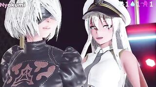 Cedehs Hentai: 2B makes a hung futa premature cum through a gloryhole [Lewd Game Show 1] #4